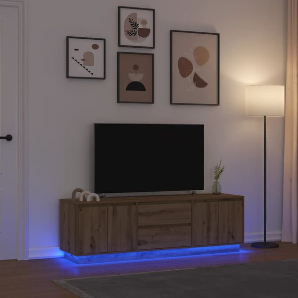 vidaXL TV skrinka s LED svetlami dub artisan 160,5x41x50 cm