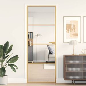 vidaXL Vn&uacute;torn&eacute; dvere tenk&eacute; zlat&eacute; 76x201,5 cm tvrden&eacute; sklo a hlin&iacute;k