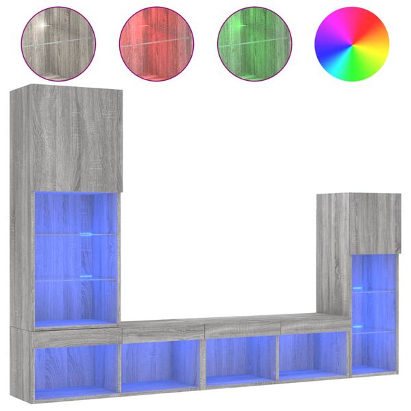 vidaXL 4-dielne TV n&aacute;stenn&eacute; skrinky s LED siv&eacute; sonoma kompozitn&eacute; drevo
