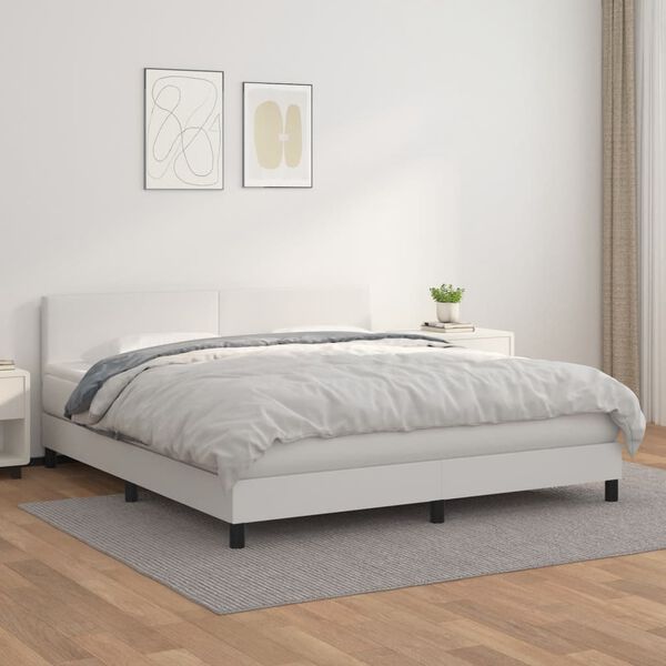 vidaXL Boxspring posteľ s matracom biela 160x200 cm umelá koža