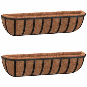vidaXL N&aacute;stenn&eacute; žľaby 2 ks kokosov&eacute; vložky čierne 61x19x16 cm oceľ