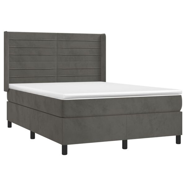 vidaXL Posteľn&yacute; r&aacute;m boxspring s matracom tmavosiv&yacute; 140x200 cm zamat