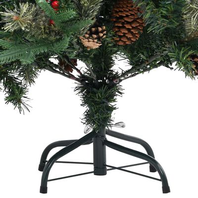 vidaXL Vianočný stromček s borovicovými šiškami zelený 225 cm PVC a PE