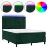 vidaXL Posteľn&yacute; r&aacute;m boxsping matrac a LED tmavozelen&yacute; 140x190 cm zamat