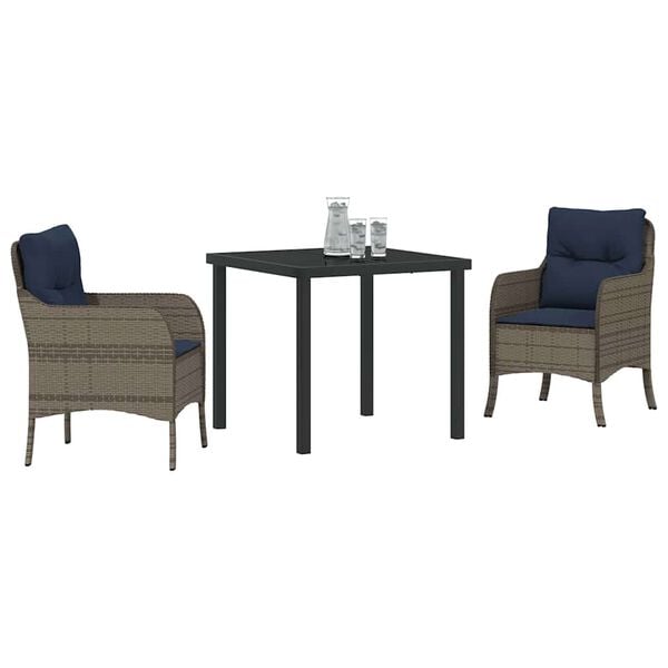 vidaXL Z&aacute;hradn&yacute; jed&aacute;lensk&yacute; set s vank&uacute;&scaron;om 3 pcs Siv&aacute; polyratan