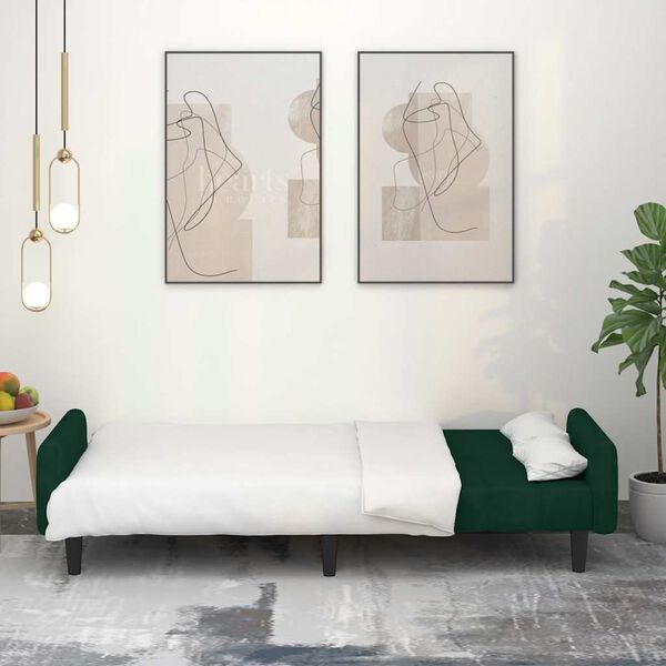 vidaXL 2-miestna rozkladacia pohovka, tmavozelen&aacute;, zamat