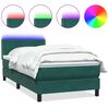 vidaXL Posteľn&yacute; r&aacute;m boxsping s matracom a LED tmavozelen&yacute; 90x220 cm zamat