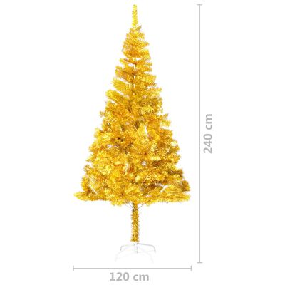 vidaXL Osvetlený umelý vianočný stromček+stojan, zlatý 240 cm, PET