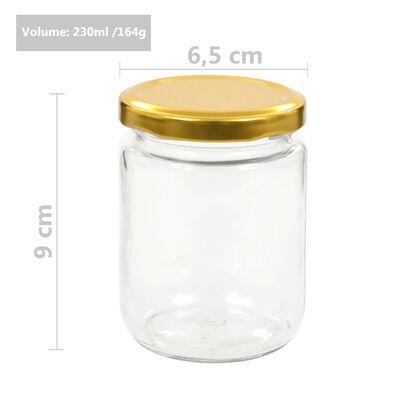 vidaXL Zaváracie poháre so zlatými viečkami 48 ks 230 ml sklo