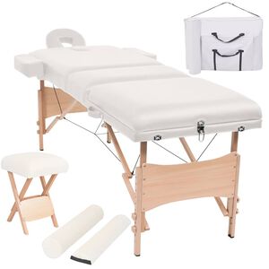 vidaXL Skladac&iacute; mas&aacute;žny st&ocirc;l, 3 z&oacute;ny+stolička, 10 cm hrub&aacute;, biela