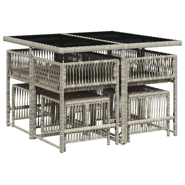 vidaXL 9-dielna z&aacute;hradn&aacute; jed&aacute;lensk&aacute; s&uacute;prava s vank&uacute;&scaron;mi siv&aacute; polyratan