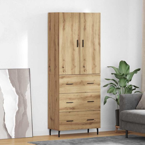 vidaXL Highboard 2 pcs Remeseln&yacute; dub Drevovl&aacute;knit&aacute; doska a sklo
