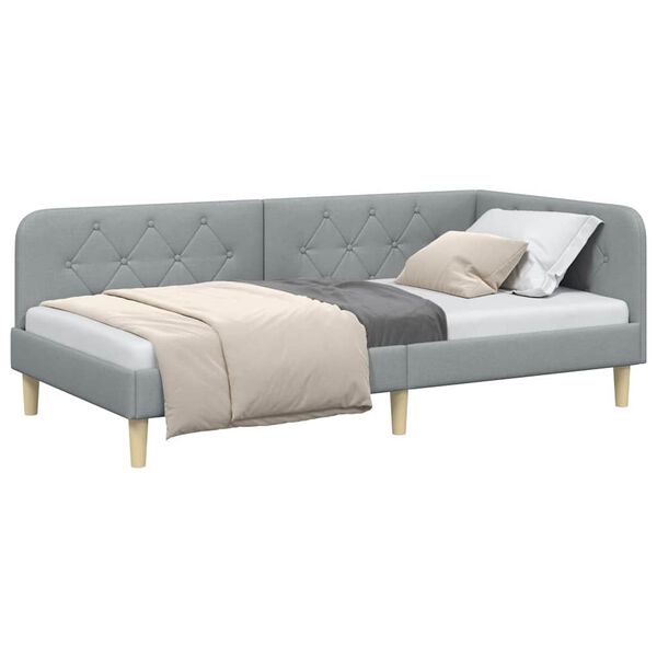 vidaXL Rohový rám postele s čelnou doskou Svetlosivá 90 x 200 cm látka