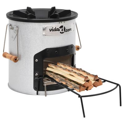 vidaXL Kempingový varič na drevo strieborný 45x25x26 cm oceľ