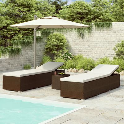 vidaXL 3-dielne záhradné lehátka s čajovým stolíkom hnedé polyratanové