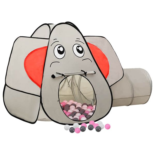 vidaXL Detský stan v tvare slona s 250 guľôčkami sivý 174x86x101 cm
