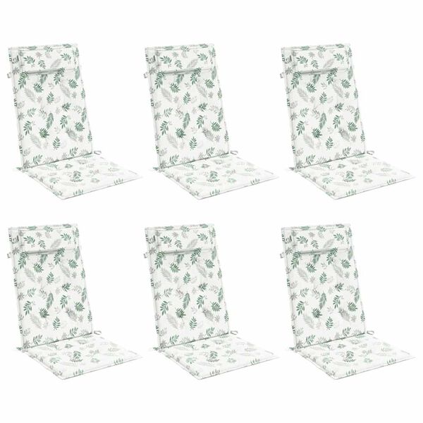 vidaXL Podušky na stoličky s vysokým operadlom 6 ks vzor lístia látka