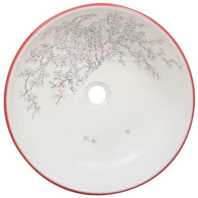 vidaXL Umývadlo na dosku bielo-červené okrúhle Φ41x14 cm keramické