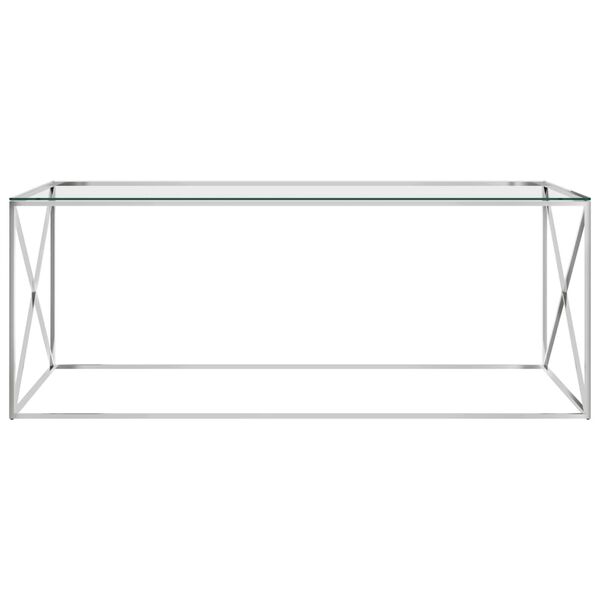vidaXL Konferenčn&yacute; stol&iacute;k strieborn&yacute; 120x60x45 cm nehrdzavej&uacute;ca oceľ a sklo