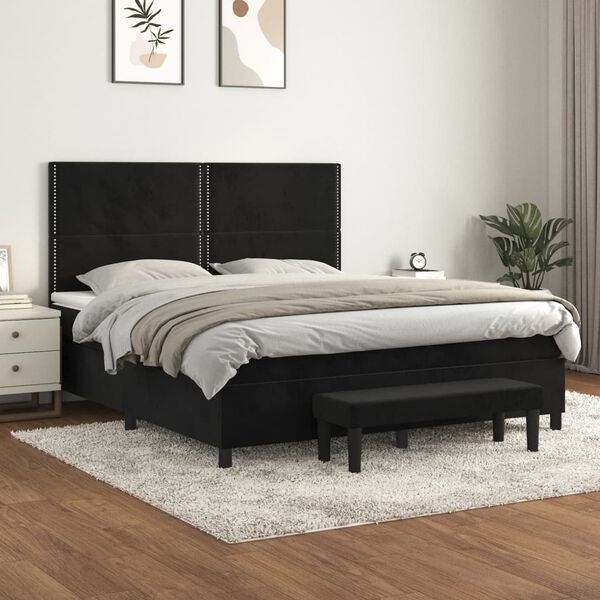 vidaXL Posteľn&yacute; r&aacute;m boxspring s matracom čierny 180x200 cm zamat