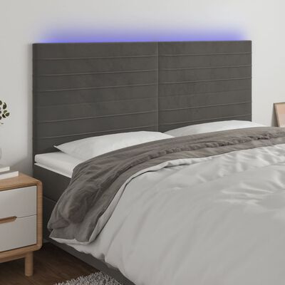 vidaXL Čelo postele s LED tmavosivé 160x5x118/128 cm zamat