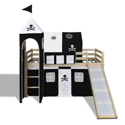Poschodová posteľ so šmykľavkou, rebríkom, prírodná, motív Pirát