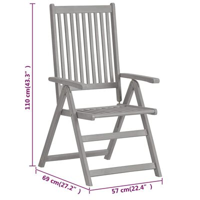 vidaXL Záhradné sklápacie stoličky 2ks sivé masívne akáciové drevo