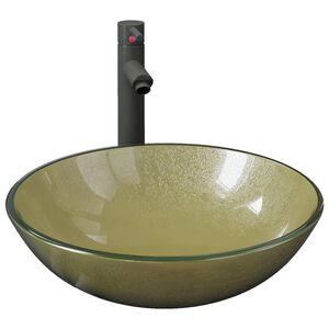 vidaXL Kúpeľňové umývadlo s batériou a odtokom zlaté tvrdené sklo