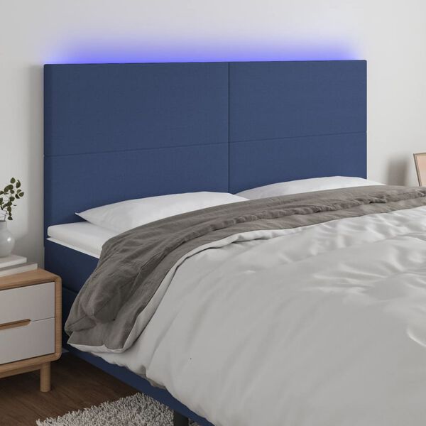 vidaXL Čelo postele s LED modr&eacute; 180x5x118/128 cm l&aacute;tka
