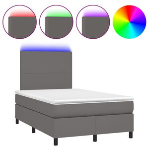 vidaXL Boxspring posteľ s matracom a LED, siv&aacute; 120x190 cm, umel&aacute; koža