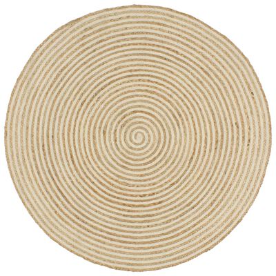 vidaXL Ručne vyrobený jutový koberec, špirálový dizajn, biely 120 cm