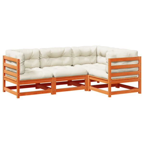 vidaXL 4-dielna záhr.súprava pohoviek s vankúšmi voskovohnedá borovica