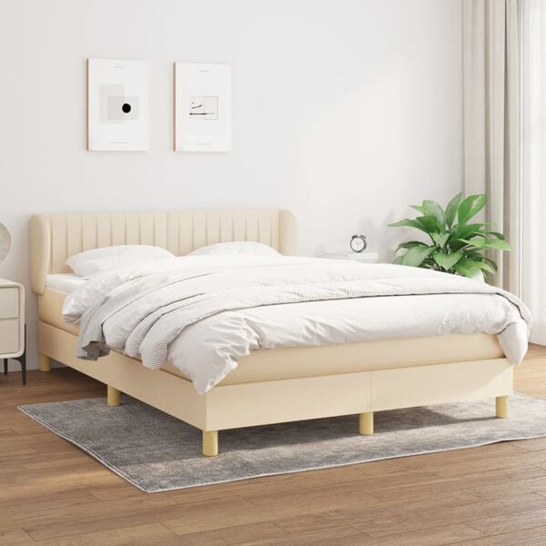 vidaXL Boxspring posteľ s matracom kr&eacute;mov&yacute; 140x190 cm l&aacute;tka