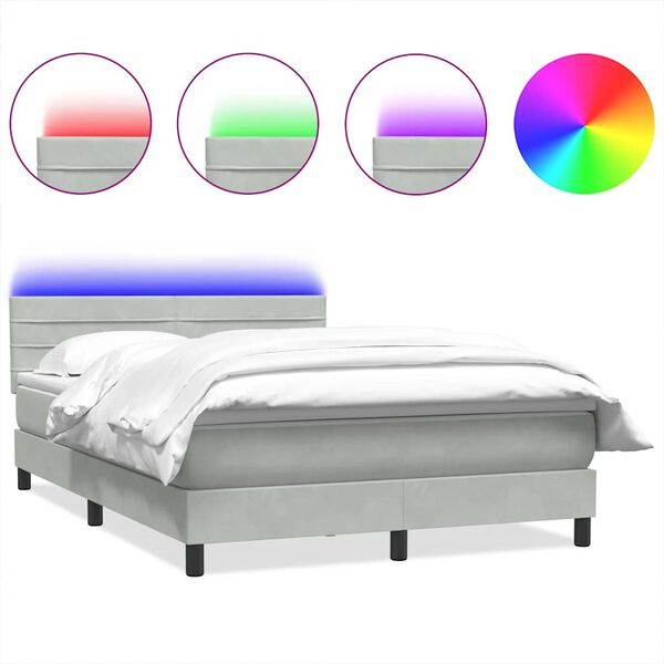 vidaXL Box Spring Posteľ s matracom a LED Svetlosiv&aacute; 160x220 cm Zamat