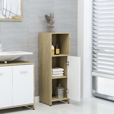 vidaXL Skrinka do kúpeľne, biela a sonoma 30x30x95cm, kompozitné drevo