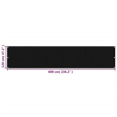 vidaXL Balkónová markíza čierna 120x600 cm HDPE