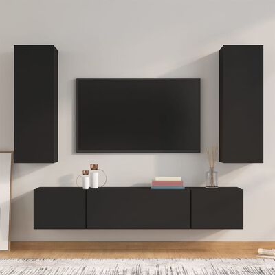 vidaXL 4-dielna súprava TV skriniek čierna spracované drevo