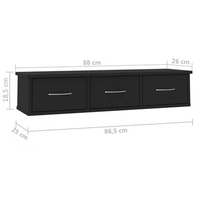 vidaXL Nástenná zásuvková polica čierna 88x26x18,5 cm drevotrieska