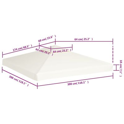 vidaXL Náhradná strieška na altánok 310 g/m², krémovo biela 3x3 m