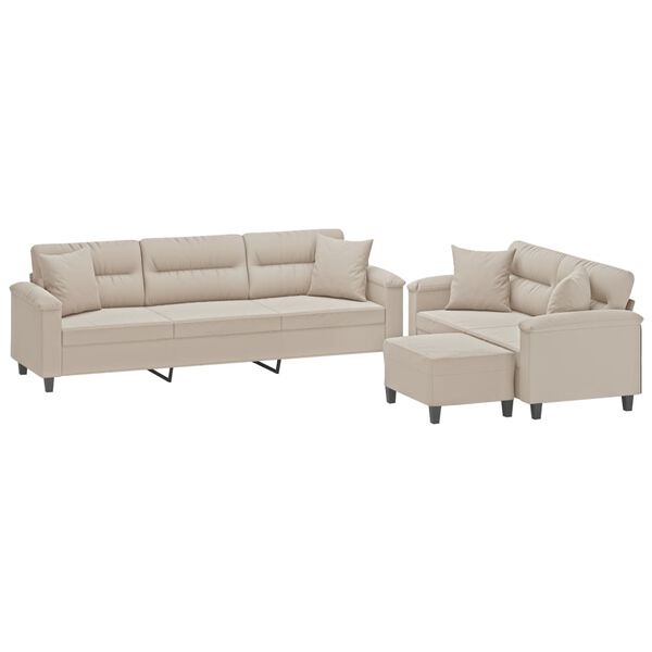 vidaXL 3-dielna sedacia súprava s vankúšmi krémová mikrovlákno