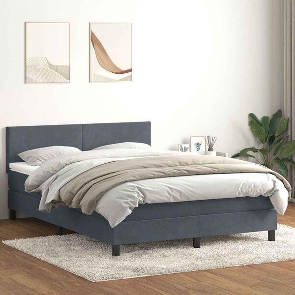 vidaXL Posteľn&yacute; r&aacute;m boxspring s matracom tmavosiv&yacute; 140x210 cm zamat