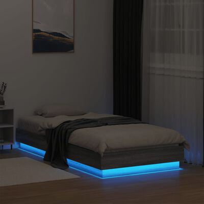 vidaXL Posteľný rám s LED svetlami sivý dub sonoma 75x190 cm