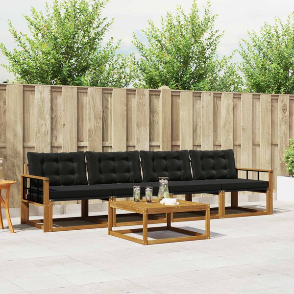 vidaXL Z&aacute;hradn&aacute; s&uacute;prava gaučov s vank&uacute;&scaron;om 5 pcs Pr&iacute;rodn&aacute; a čierna