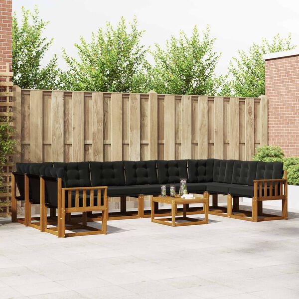 vidaXL Z&aacute;hradn&aacute; s&uacute;prava gaučov s vank&uacute;&scaron;om 11 pcs Pr&iacute;rodn&aacute; a čierna