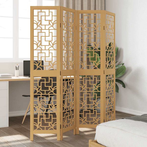 vidaXL Parav&aacute;n, 4 panely, hned&yacute;, mas&iacute;vne drevo paulovnie