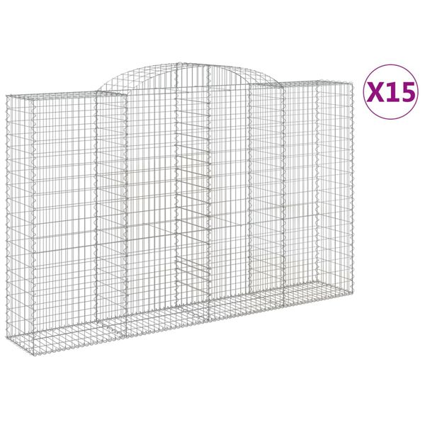 vidaXL Obl&uacute;kov&eacute; gabi&oacute;nov&eacute; ko&scaron;e 15 ks 300x50x180/200cm pozink. železo