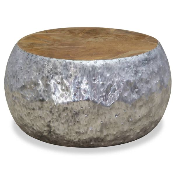 vidaXL Konferenčný stolík, hliník a teakové drevo, 60x60x30 cm