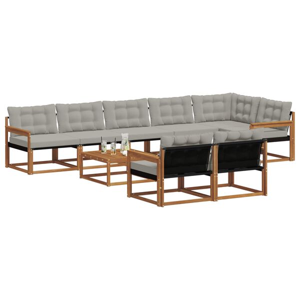 vidaXL Z&aacute;hradn&aacute; s&uacute;prava gaučov s vank&uacute;&scaron;om 9 pcs Pr&iacute;rodn&aacute; a svetlosiv&aacute;