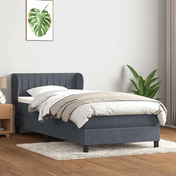 vidaXL Posteľn&yacute; r&aacute;m boxspring s matracom tmavosiv&yacute; 80x220 cm zamat