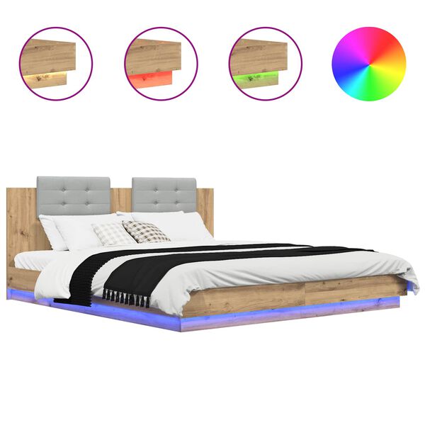 vidaXL R&aacute;m postele s čelom Remeseln&yacute; dub 200 x 200 cm Kompozitn&eacute; drevo